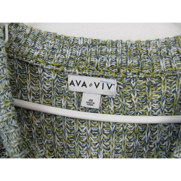 Ava & Viv 4X Women’s Heather Green Blue Knit Sweater Plus Size Pullover Casual - Picture 3 of 5